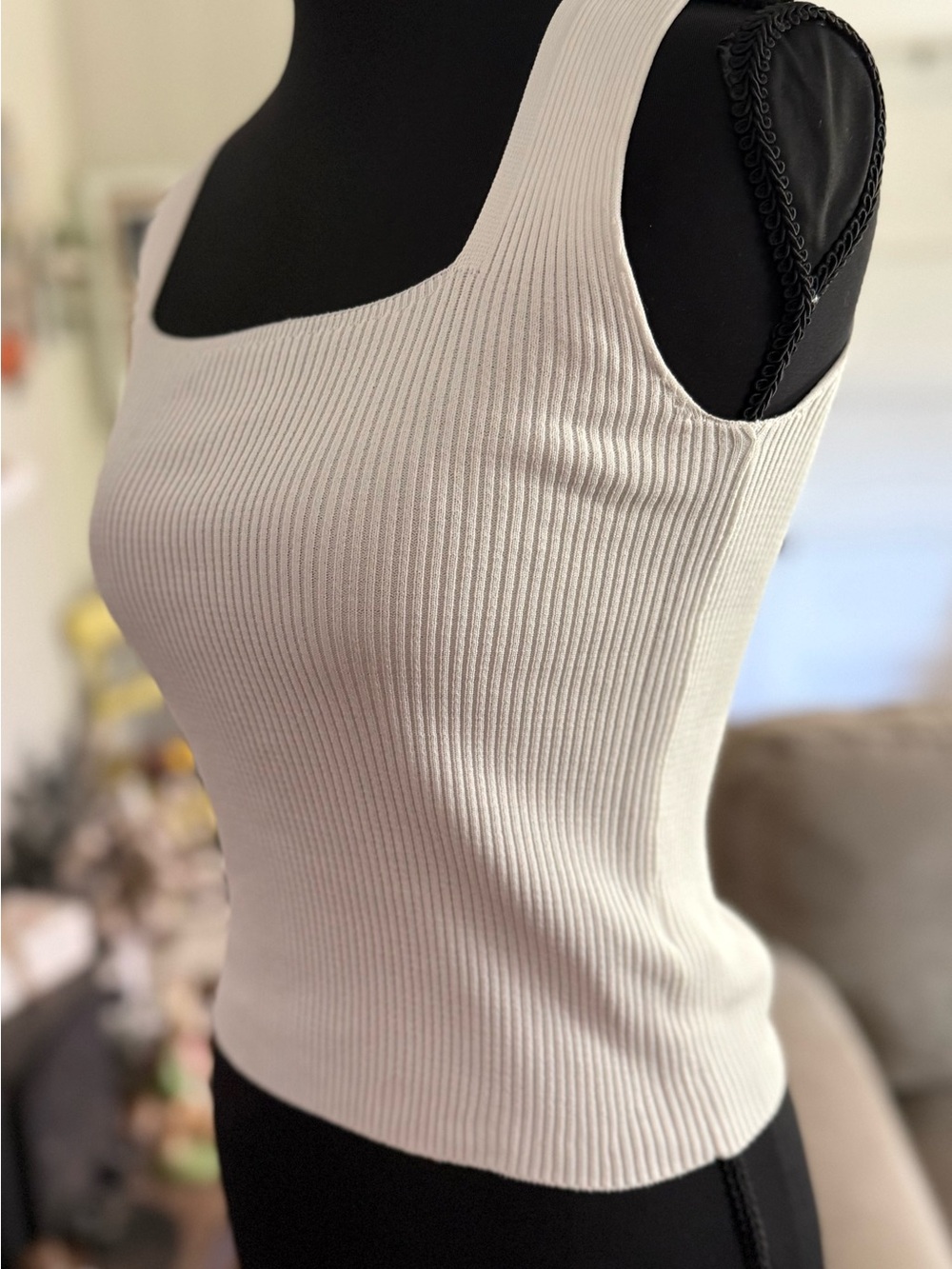 Sincerely JulesRibbed Square Neck Tank Top‎ Summer Sweater- NWOT Sz Small White - Picture 3 of 4
